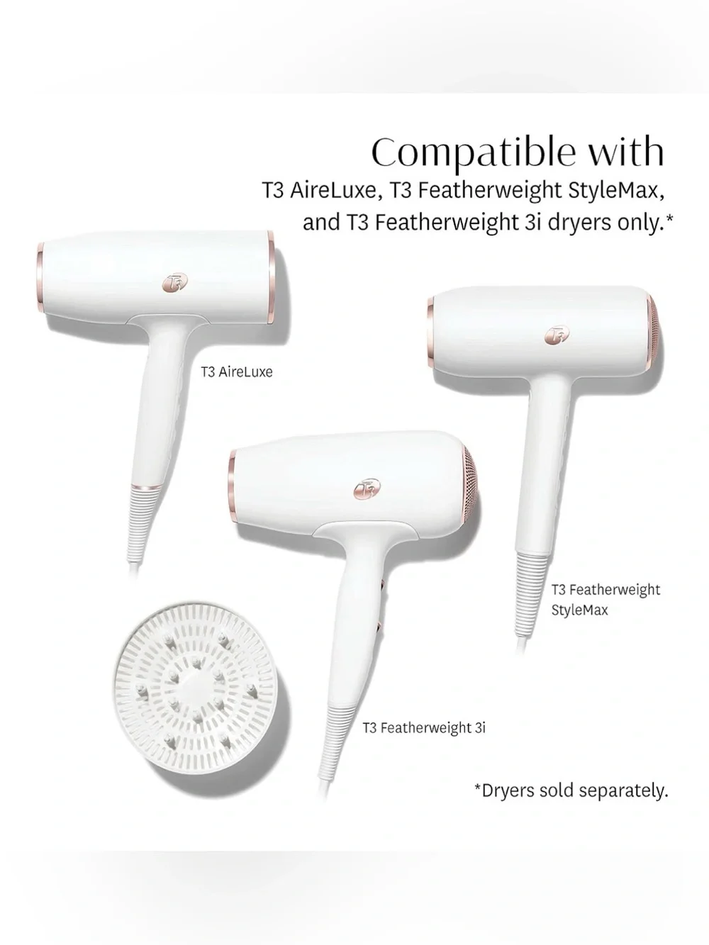 T3 SoftTouch 3 Diffuser NIB for dryers: AireLuxe, Featherweight Stylemax & 3i
